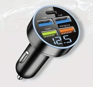 5-in-1 Schnellladegerät Auto Handy Ladegerät mit LED Display - 4 USB A und Dual PD C - Bild 1 von 6