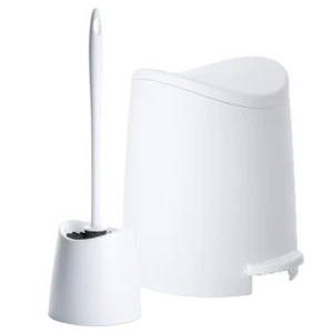 Set bagno piccolo in plastica bianca - 3 qt pattumiera e scopino wc con supporto - Foto 1 di 8