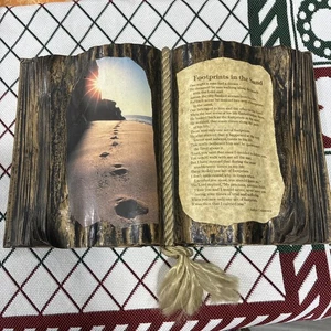 Footprints In The Sand Decorative Plaque Hand Painted Wood - Picture 1 of 6