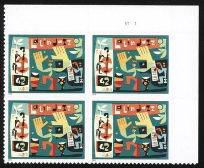 US - 2008 Latin Jazz 42c - SC# 4349 Plate Block of 4 Mint NH OG - Image 1 of 2