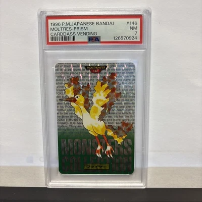 1996 Pocket Monsters Carddass Moltres Prism #146 PSA 7 Green Card Near Mint - Image 1 of 2