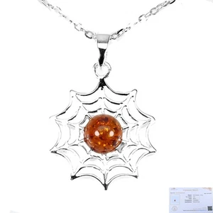 925 Sterling Silver Necklace Round Amber Poland 6mm Natural Gemstone 18inches - Picture 1 of 14