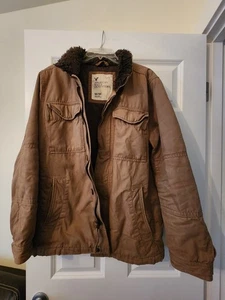 VINTAGE American Eagle Chore Jacke Herren M hellbraun Parka Sherpa Kragen gesteppt - Bild 1 von 6