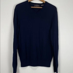 Black Brown 1826 Men's XL V-Neck Sweater 100% Extrafine Merino Wool Navy Blue - Picture 1 of 6