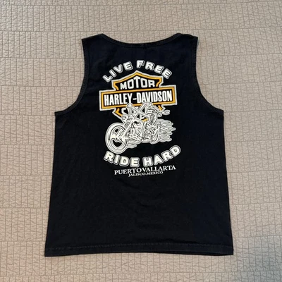 Harley Davidson Shirt Men Medium Black Tank Top Skeleton Motorcycle Biker Mexico - Image 1 of 4