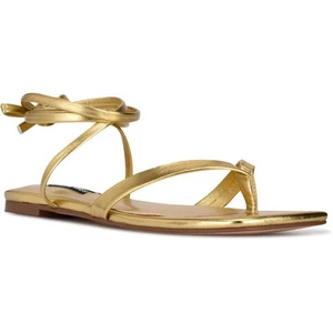 Nine West Womens NEWS Faux Leather Strappy Thong Ankle Strap Flats BHFO 3312 - Picture 1 of 3
