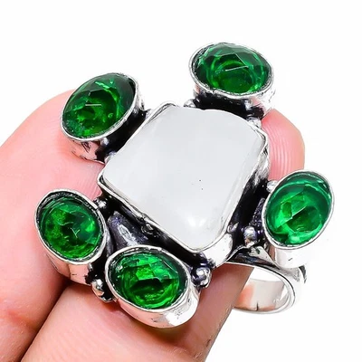 Moonstone Rough, Diopside Gemstone 925 Sterling Silver Jewelry Ring Size 9 r646 - Image 1 of 2