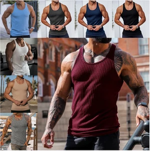 Nueva Camiseta sin mangas para hombre en forma de I Chaleco tejido a rayas verticales Fitness Camiseta sin mangas XL - Imagen 1 de 18