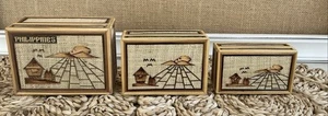 Vintage Bamboo Set Of 3 Trinket Boxes Stacking Boxes ‘Philippines” - Picture 1 of 9