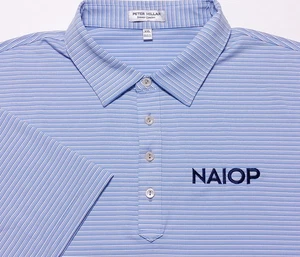 PETER MILLAR Summer Comfort Polo Shirt NAIOP Crown Logo Blue Striped XXL 2XL - Picture 1 of 13