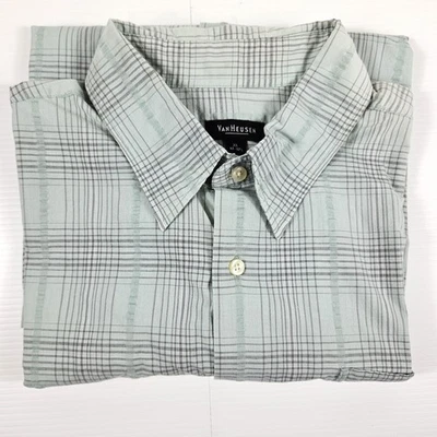 Van Heusen Shirt Mens XL Green Gray Plaid Short Sleeve Button Up Pocket Classic - Image 1 of 4