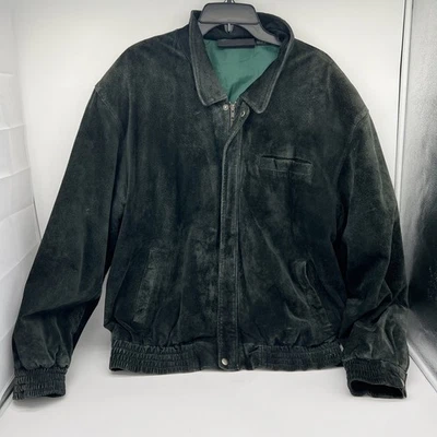 Chaqueta De Colección Cuero Suave VERDE OSCURO Casi Negra Por Galleria Benson & Hedges XL Foto 1 de 4