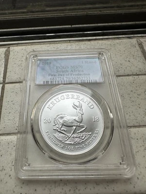 2018 South Africa 1 oz Silver Krugerrand Coin PCGS MS70 - Image 1 of 2