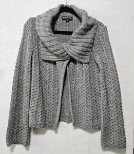 Marystyle Italian Wool Alpaca Blend Gray Short Cardigan Sweater Sz M Chunky Knit - Picture 1 of 9