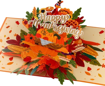 Pop up Thanksgiving Card – Large 3D Festive Turkey & Harvest Design Happy Thanks - Image 1 of 4