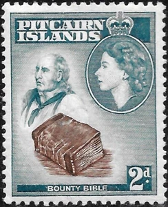 1957 PITCAIRN ISLANDS QUEEN ELIZABETH II MLH OG 2d VF BOUNTY BIBLE & JOHN ADAMS - Picture 1 of 2