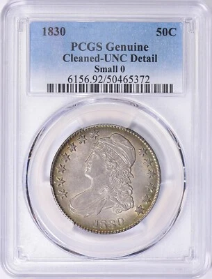1830 Capped Bust Half Dollar 50c Small 0 PCGS UNC Details - Image 1 of 3
