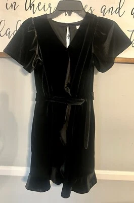 GB Kid Girls Black Velvet Wrap Front With  Asymmetrical ruffle hemline Dress XL - Image 1 of 4