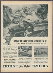 Dodge Job Rated Trucks Streblow Basalt Rock Napa Vintage Magazine Print Ad 1952 - Picture 1 of 1
