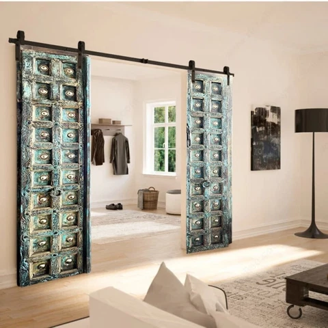 Antique INDIAN TEAK Doors, EXTERIOR, WALL ART, GOTHIC Antique Door With Brass 83 Cover