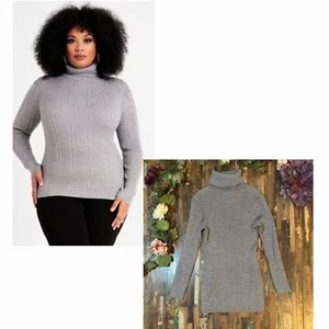ASHLEY STEWART NWOT Dark Gray Shimmer Ribbed Turtleneck Top 14/16 - Picture 1 of 8
