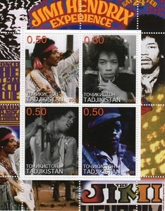 JIMI HENDRIX s/s 4 stamps; Rock Star; American guitarist; Tajikistan 2000; MNH - Picture 1 of 1
