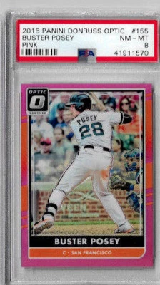 2016 Panini Donruss Optic Buster Posey Pink PSA 8 - Image 1 of 2
