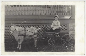 Carro de cabra 1918 y publicidad de fotógrafo - RPPC St. Paul, Minnesota postal - Imagen 1 de 2