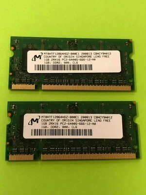 🔥Micron 2GB ( 2X1GB ) 2Rx16 PC2-6400S MT8HTF12864HDZ-800E1 TESTED - Image 1 of 2