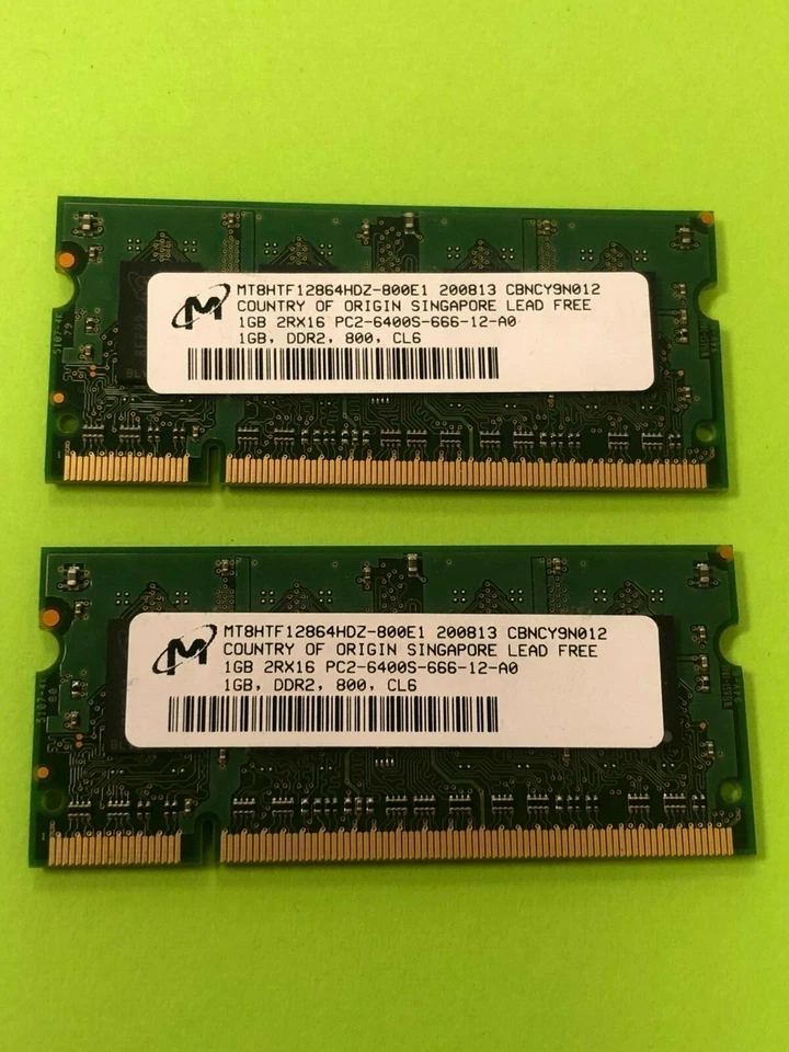 🔥Micron 2GB ( 2X1GB ) 2Rx16 PC2-6400S MT8HTF12864HDZ-800E1 TESTED - Image 1 of 2