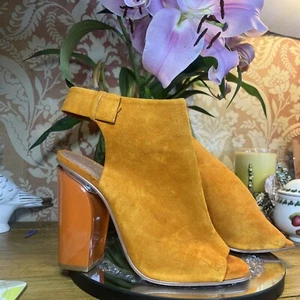ZARA Orange Suede LEATHER CUT OUT SLING SHOES HIGH HEEL ANKLE BOOTS 38 UK 5 B22 - Picture 1 of 8