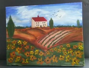 Canvas Art Homestead Landscape Scene House Flowers Birds Chimney Smoke 20x16" - Picture 1 of 5