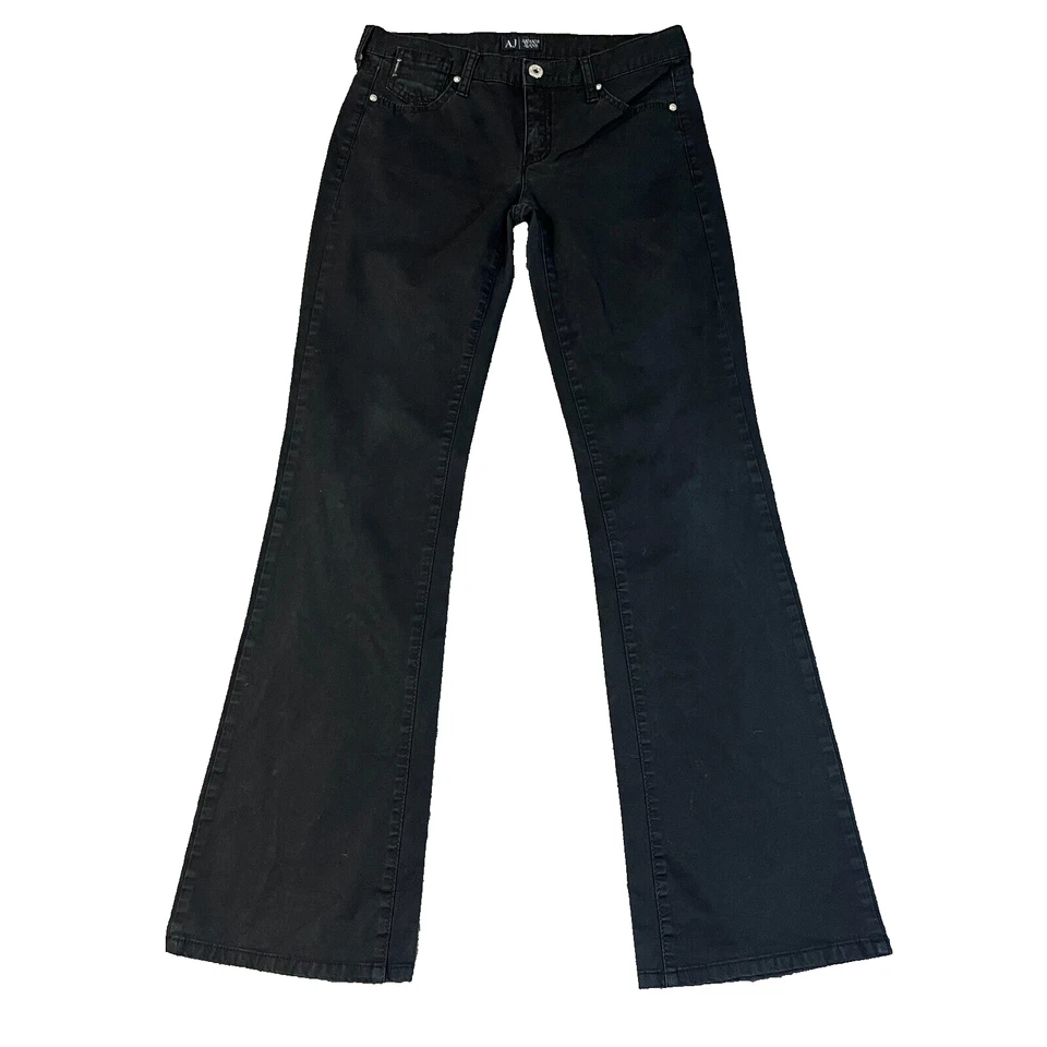 Womens Armani Jeans Bootcut Chino Trousers Low Rise Stretch Black Wash W28 L32 - Image 1 of 4