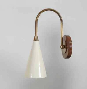Italian Solana Wall Sconces Mid Century Brass Enamel Walnut Handmade by H D - Picture 1 of 9