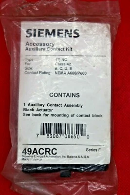 **NEW** FURNAS / SIEMENS ASSY. AUX. CONTACT KIT 49ACRC SER. F (1) NC - Image 1 of 3