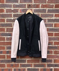 AllSaints Mens BLADE Suede Leather Varsity Bomber Jacket MEDIUM Biker All Saints - Picture 1 of 13