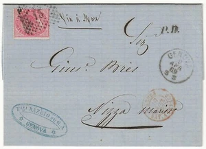 Regno d'Italia - 40 cent. emissione Torino isolato su lettera 1° porto per Nizza - Picture 1 of 2