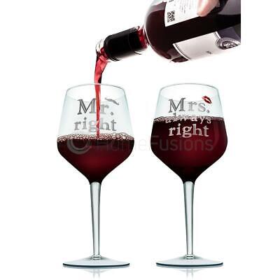 Mr & Mrs Wine Glass Birthday Gift Glasses Set Glassware Tumbler Juice Whiskey UK • 9.87£