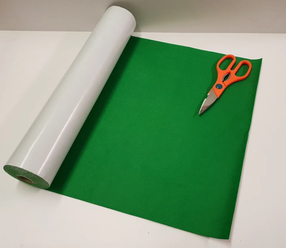 4 Mtr x 450mm wide roll of MEADOW GREEN STICKY BACK SELF ADHESIVE FELT / BAIZE - Image 1 of 1