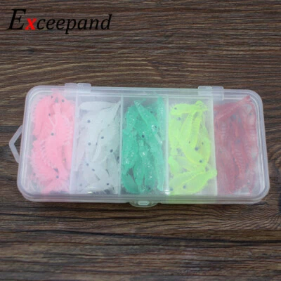 100 pcs/kit 3cm Shrimp Fishing Lure Glow Carp Soft Silicone Swimbait Worm Bait - Image 1 of 4