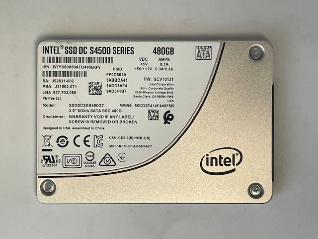 Intel SSD DC S4500 Series 480GB 2.5"SATA3 Solid State Drive SSDSC2KB480G7 USED - Image 1 of 1