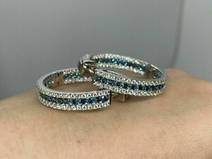 2.50Ct Round Cut Simulate Blue Topaz Diamond Hoop Earrings 14K White Gold Plated