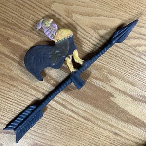 Antique Cast Iron Weathervane Topper Rooster Arrow Heavy With Paint Original - Picture 1 of 24