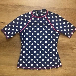 Boden Girl’s Rash Guard Navy Blue White Polka Dots Swimwear Swim Top Size 8 - Picture 1 of 5