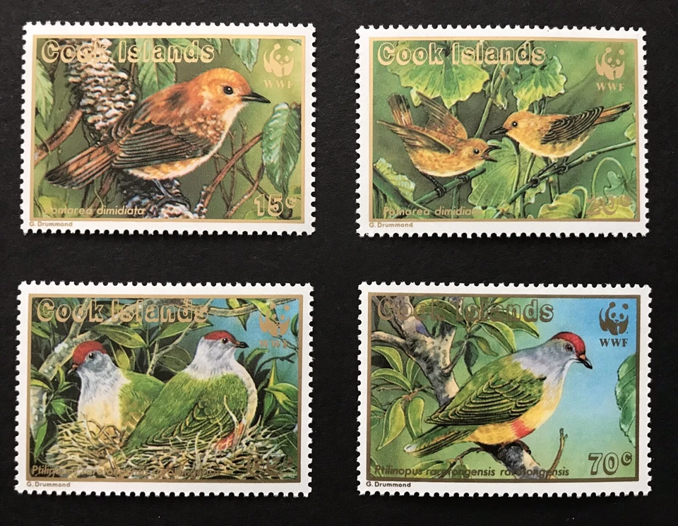 COOK ISLANDS WWF BIRDS STAMPS SET 1989 MNH GOLD LETTERS LILAC CROWNED FRUIT DOVE - Image 1 of 1