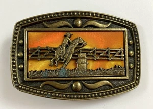 Barrel Racing Vintage Western Cinturón Hebilla Latón Vaquero Años 70 Naranja BG 3.5”X2.25 - Imagen 1 de 12