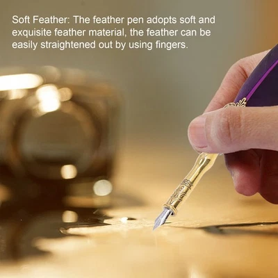 Feather Pen Exquisite Vintage Elegant Stainless Steel Smoothly Writing Wear - Image 1 of 4
