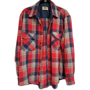 Vtg Fieldmaster Men Red Plaid Flannel Shirt Long Sleeve Camp Gorpcore Size L - Picture 1 of 7