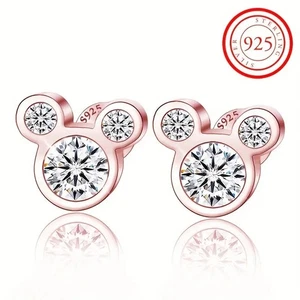 Pendientes de oro rosa de 18 quilates o/925 plata esterlina diseño de ratón pequeño piedra circonita NUEVO - Imagen 1 de 1
