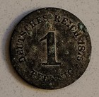 1 Pfennig Stück aus dem Deutschen Reich, geprägt im Jahr 1875.